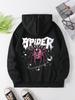 Spider Print Autumn Stylish Loose Top Solid Color Hooded Polyester Men's Sweatshirt Simple Casual