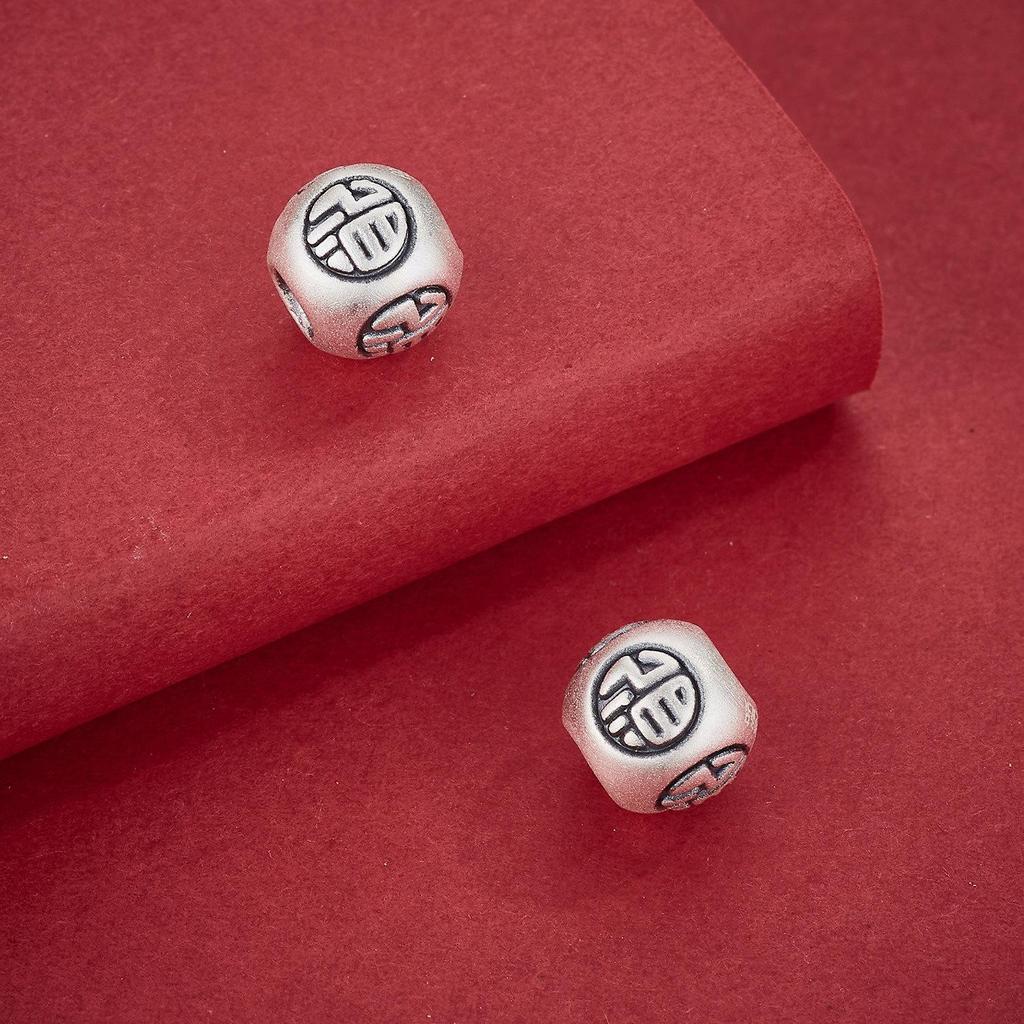 Sterling Silver 3D Cai Character Round Bead Spacer for DIY Bracelets