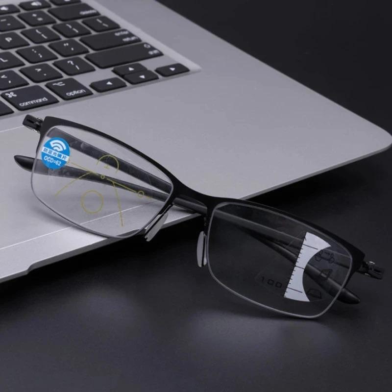 

Progressive Reading Glasses Multifocal Anti-blue Light Glass Glasses Half Frame Metal Alloy Men and Women +1.0 +1.5 To +4.0 +150 чёрный