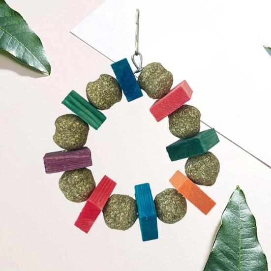 Hamster Chew Toy with Hanging Hook Natural Wood Grass Ball Rabbit Chinchilla