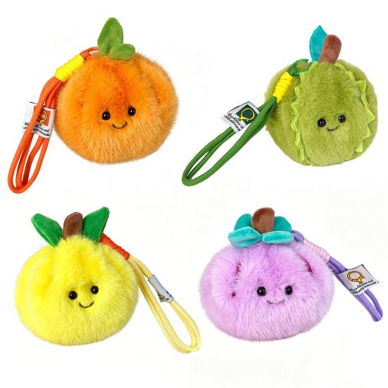 Peelable Fruit Plush Keychain 3.54-Inch Stuffed Toy for Kids Adults Cute Orange Lemon Durian Shape Interactive Stress Relief Toy Bag Backpack