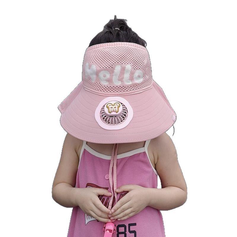 Dziecięcy Kapelusz z Wentylatorem Lato Chłopiec Outdoor Kapelusz Przeciwsłoneczny z Szerokim Rondem Dziewczynka Kapelusz Chroniący Przed Słońcem z Szalem z Pustym Wierzchem Ochrona UV