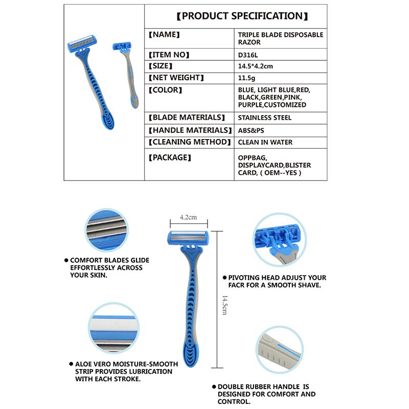 Engangshåndbok Tre-lags barberhøvel i rustfritt stål (D316L)