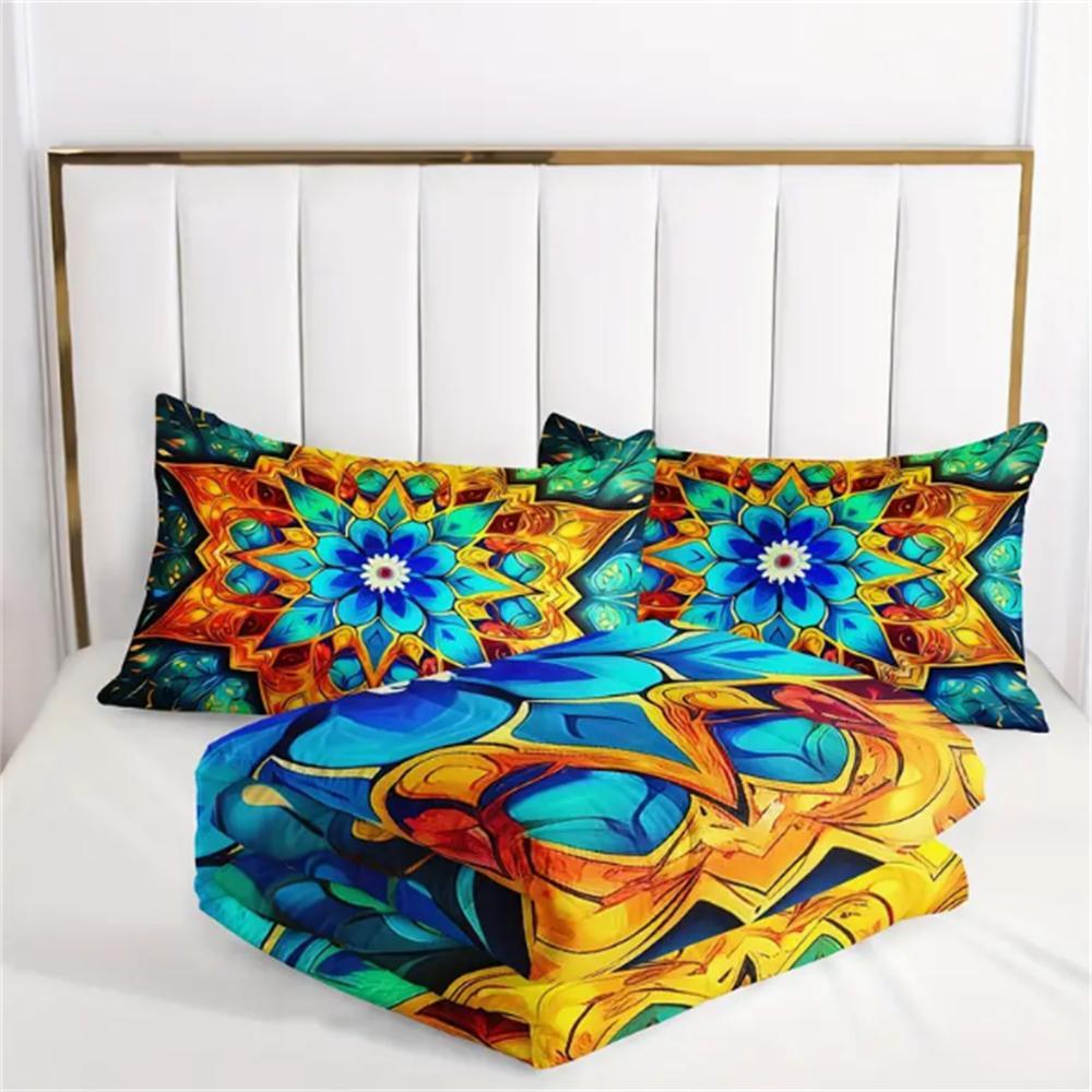 Flower Duvet Cover Set, Microfiber Colorful Flower Pattern Bedding Set In a Bag for Women, 1 Duvet Cover and 2 Pillowcases