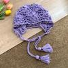 Women's Spring and Summer Retro Ethnic Style Hat Bohemian Flowers Tassel Bag Head Hat Hand Woven Hollow Bag Head Hat