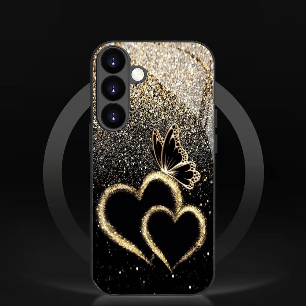Liebe Schmetterling Gehärtetes Glas Handyhülle Geeignet für Samsung Galaxy S26 S25 S24 S23 S22 S20 FE/Ultra/Plus Anti-Drop Rückseite