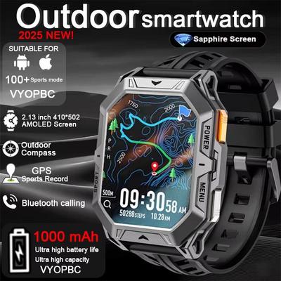 2025 New Smartwatch 1000mAh Battery 2.13-inch AMOLED Screen Men's Watch Compass 10ATM Waterproof Bluetooth Call Sports Smartwatches