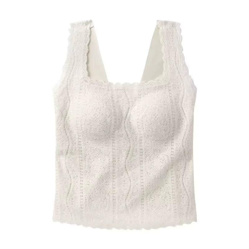 French lace autumn and winter sling vest with no bra inside, one-piece warm and thin bottoming top
