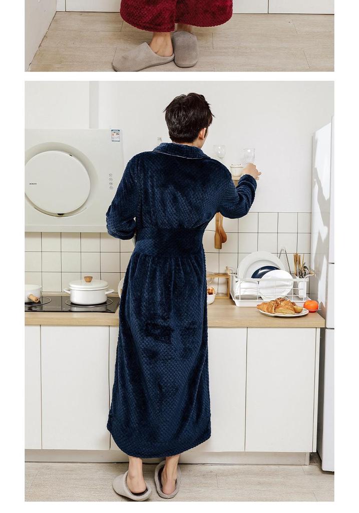 Extra Plush Double-Sided Coral Fleece Bathrobe - Unisex, Plus Size, Ultra Long & Thick for Autumn/Winter