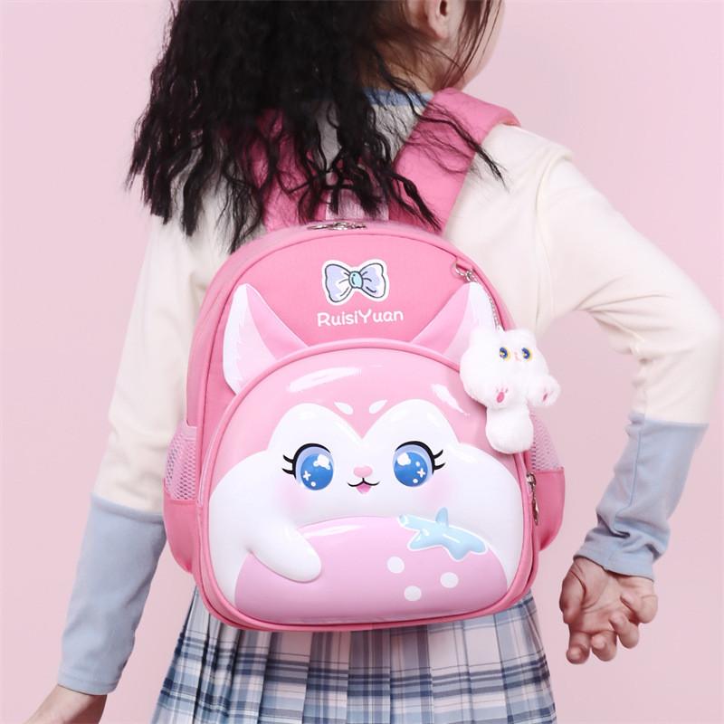 Little Car Rabbit Cartoon Backpack With Plush Pendant Oxford Cloth Bag School