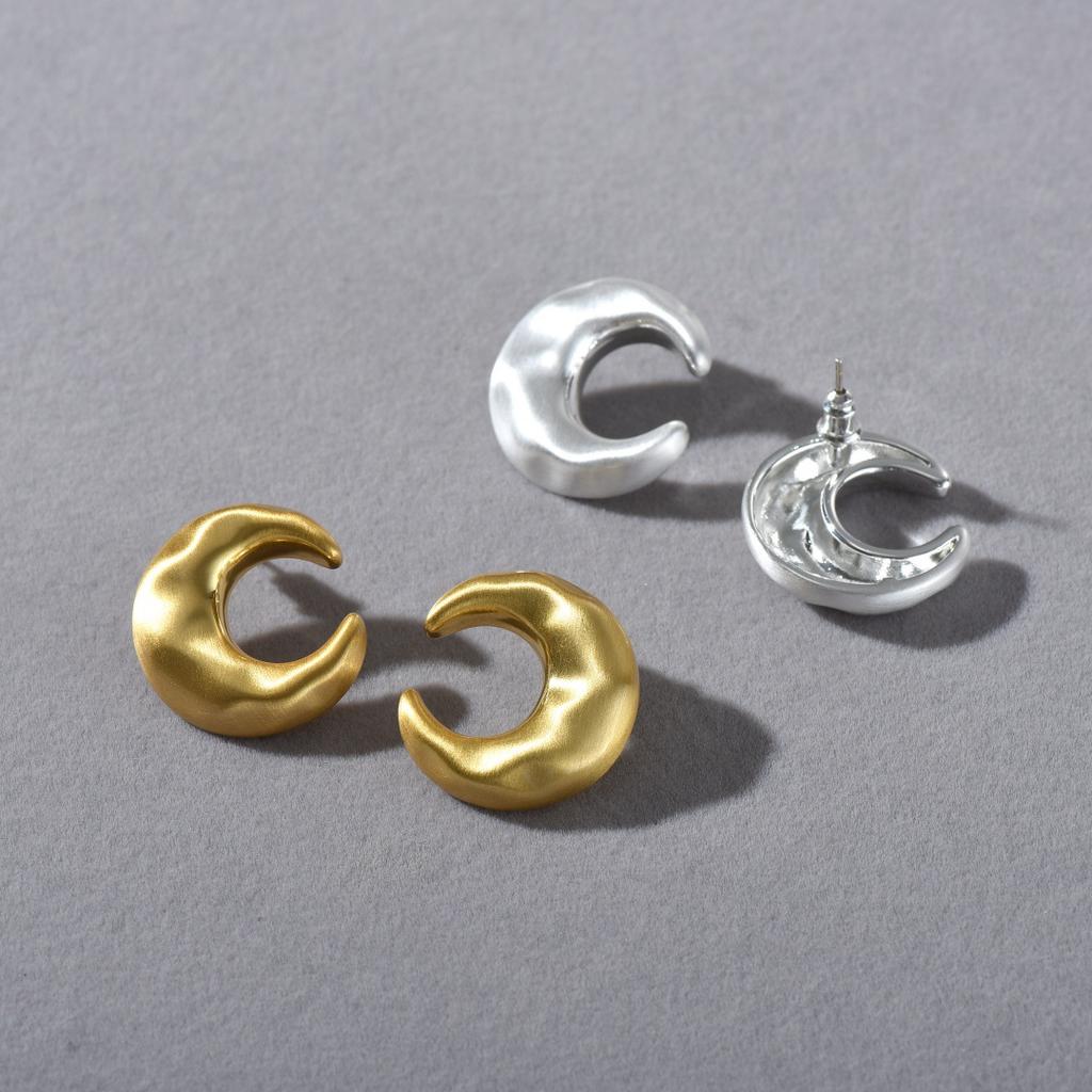 Simple And Exquisite Gold And Silver Crescent Moon Handmade Brushed S925 Silver Needle Stud Earrings Niche Fashion High Sense Earrings Women