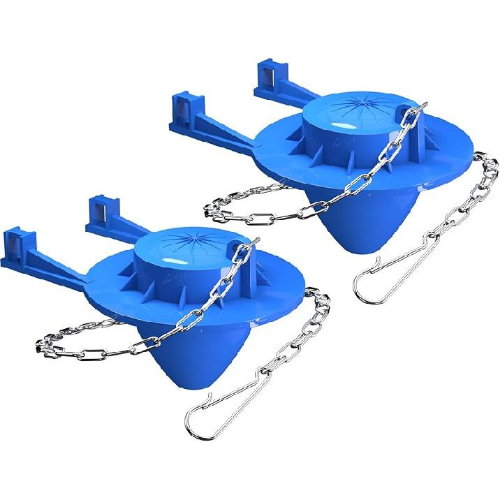 2-Pack Universal 2  Toilet Flapper Replacement Kit - Durable Rubber & Stainless Steel Chain (Blue)
