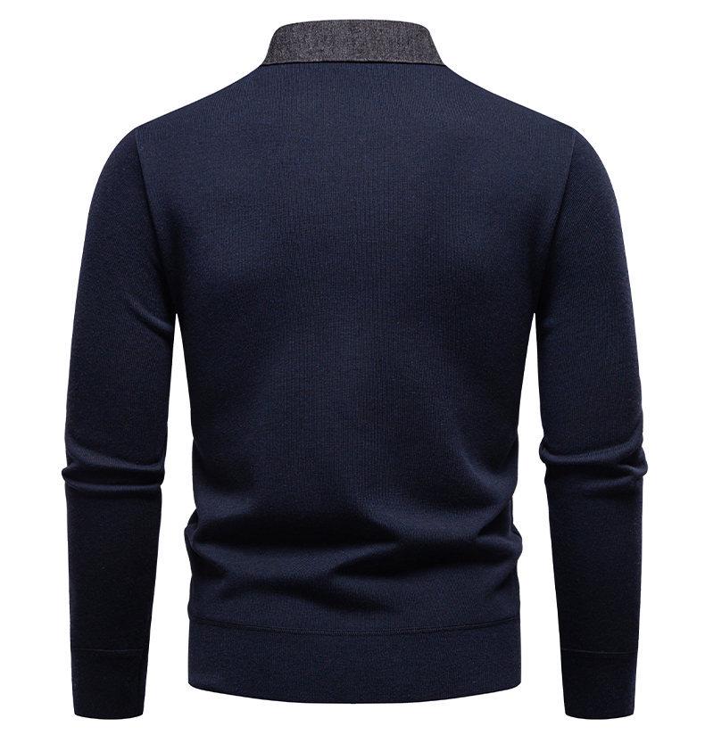 Men's Fashion Plus Velvet Knit Pullover: Thickened Fake Two-Piece Sweater with Shirt Collar for Autumn & Winter