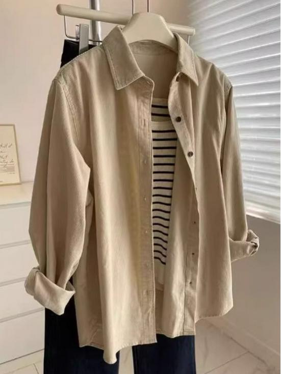 Women's Retro Corduroy Loose Long-Sleeve Shirt - Casual, Versatile, Meat-Concealing 