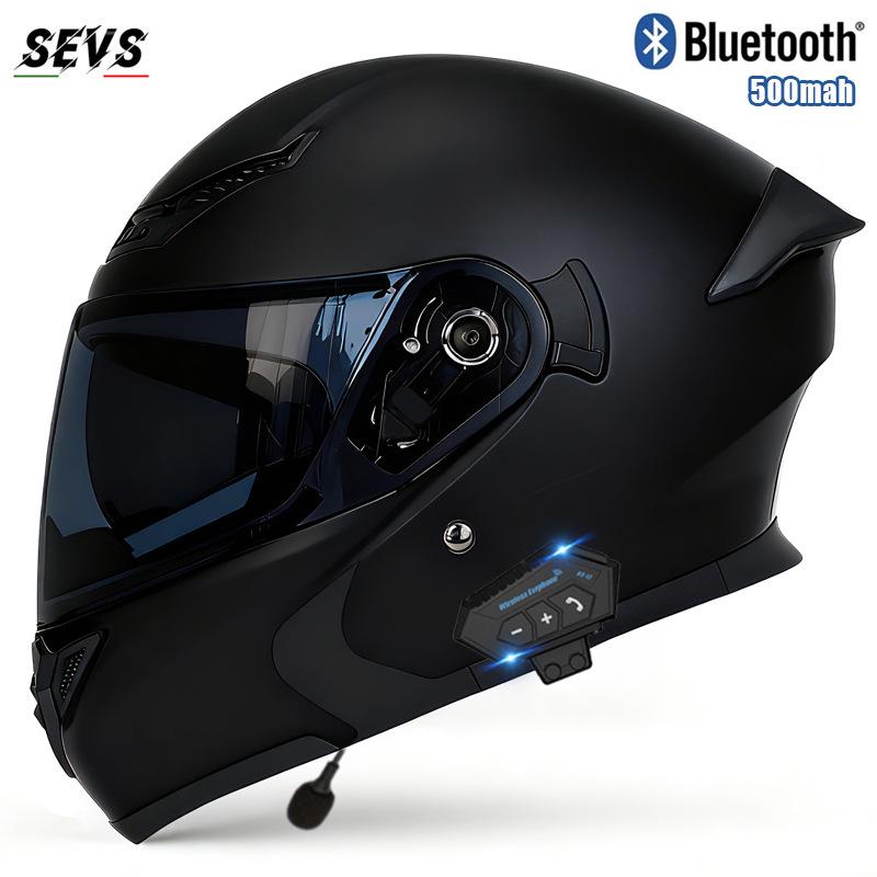 All-Season Universal Flip-up Motorcycle Helmet with Double Visor and Bluetooth Earbuds for Men and Women