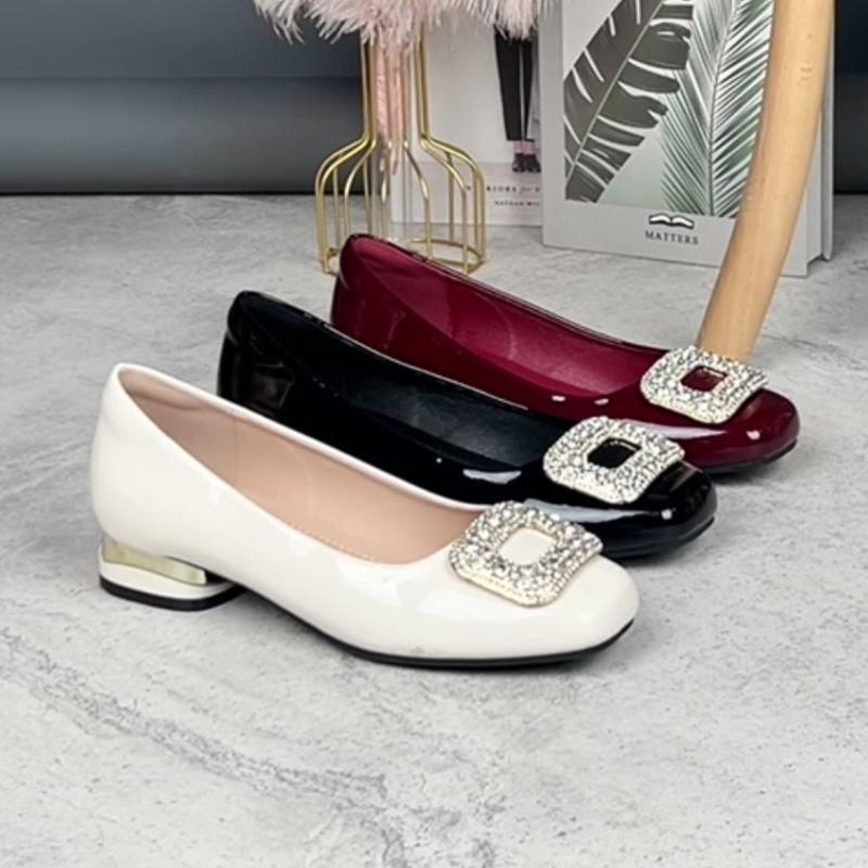 New Women Shoes Fashion Patent Leather Pumps Square Crystal High Heel Shoes OL Dress Shoes