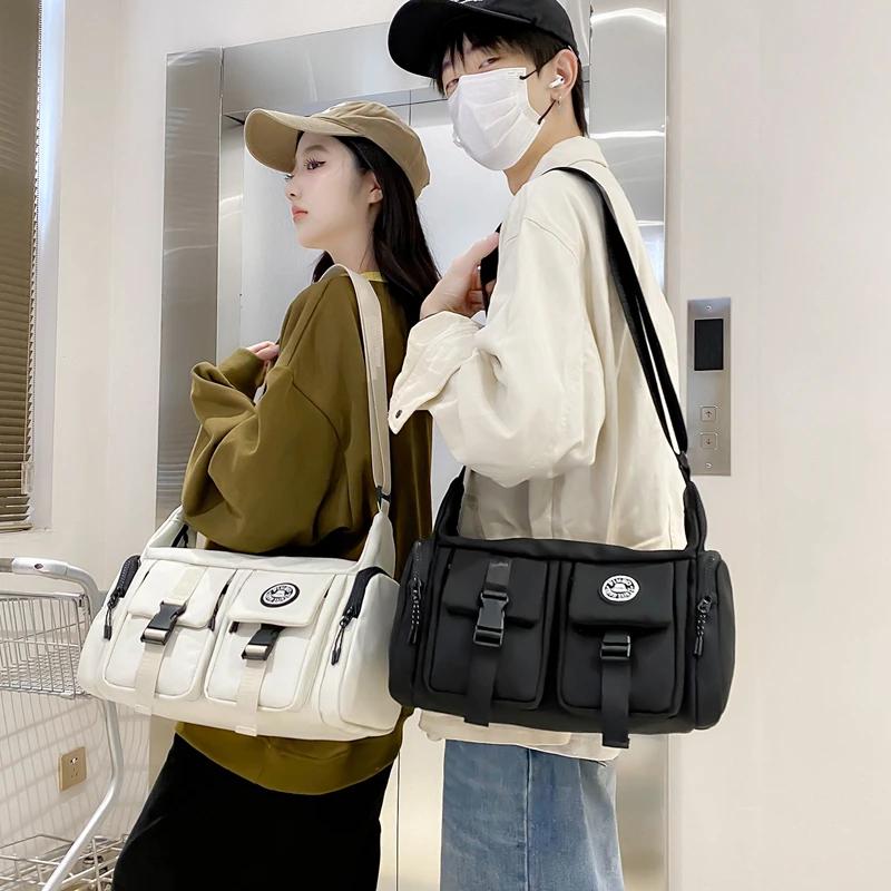 Large Capacity Nylon Crossbody Bag for Women Multiple Pockets Casual Shoulder Bag Elegant Monochromatic