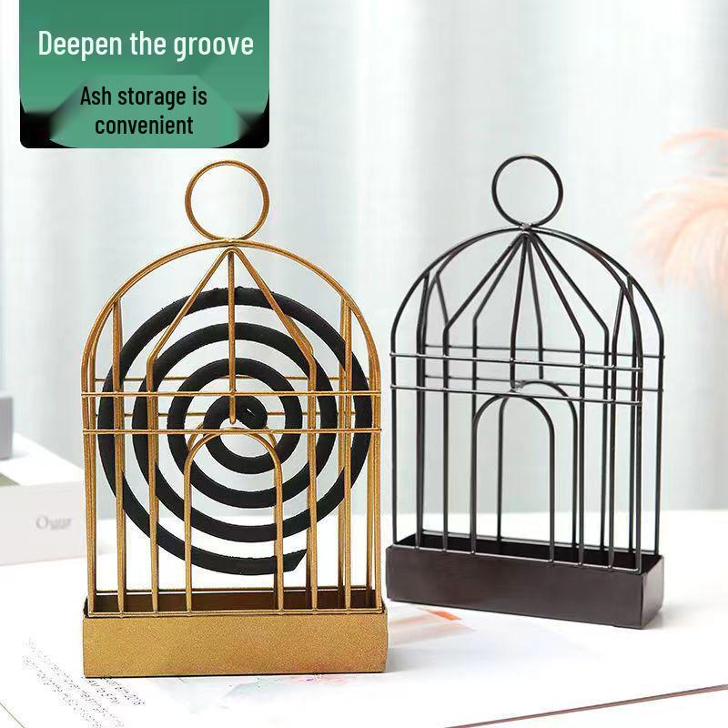 Creative Iron Triangle Birdcage Mosquito Coil & Incense Burner with Ash Catcher