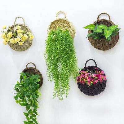 Handmade Wicker Flower Pot Wall Mount Rattan Basket Hanging Planter Basket Home Garden Decor Woven Rattan Vase Baskets