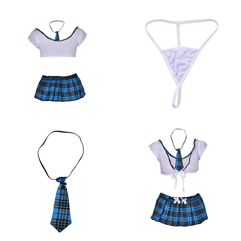 Women School Girl Uniform Costume Lingerie Halloween Sexy Fancy Dress Outfit
