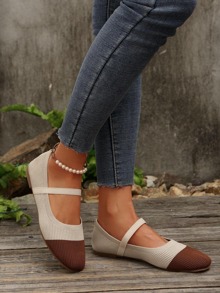 2026 Summer Plus Size Breathable Flyknit Mary Jane Flats - Women's Versatile Color Block Low-Cut Shoes.
