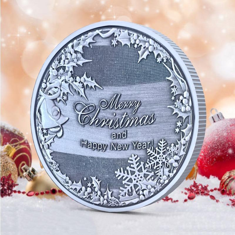 Christmas backpack decoration, commemorative coins, antique silver coins, Santa Claus, Christmas Eve, gifts, gold coins, silver coins, keychains