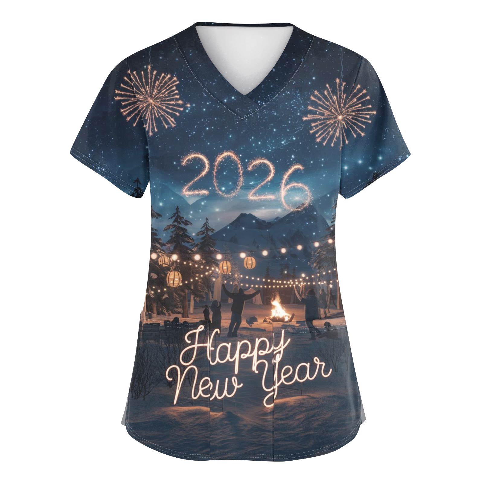 

Женские модные топы с короткими рукавами и V-образным вырезом с принтом, рабочие футболки с карманами XXL