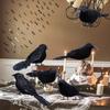 1-9PCS Artificial Black Raven Flocked Feathers Halloween Ghost Party Decoration Spooky Bird Model for Graveyard Scene Prop Favor