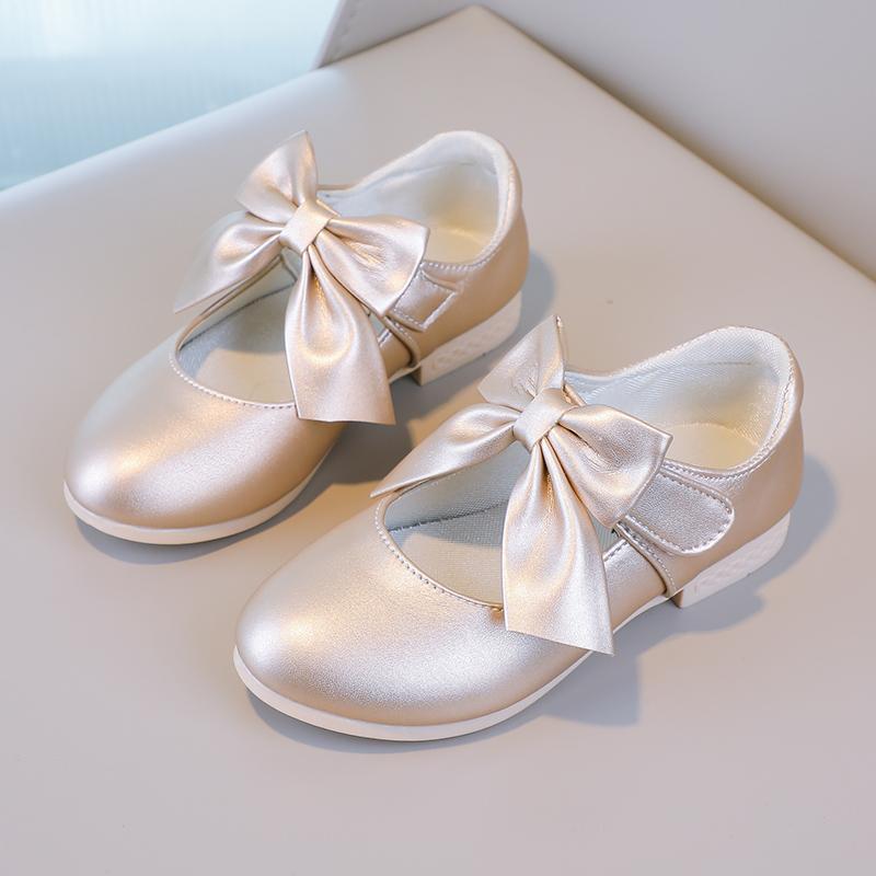 

Girls Princess Shoes Shallow Bowknot Metallic Color Fashion Sweet Girl s Mary Janes Shoes Light Non-slip 26-36 Kids Ballet Flats 26-insole16.2cm золотой