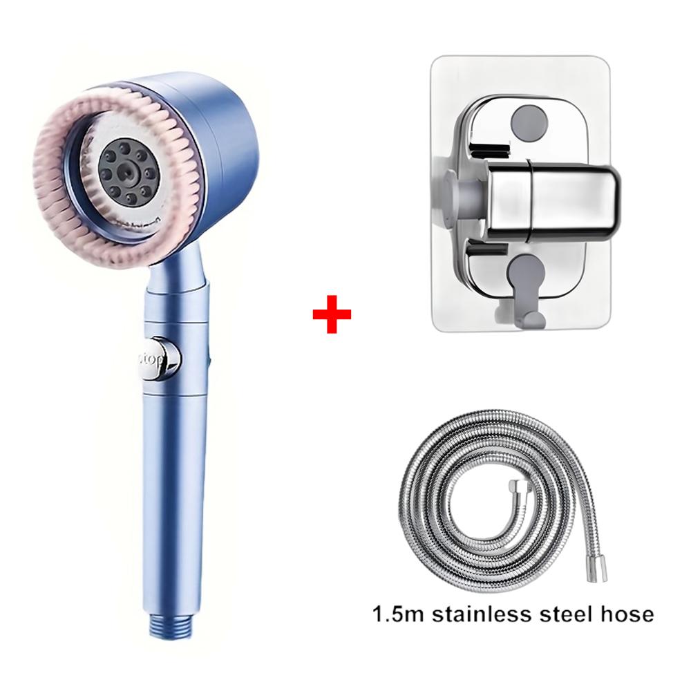 Pommeau de douche 5+1 modes avec brosse de massage ABS Haute pression Économie d'eau Portable Filtre de salle de bain Pommeau de douche Arrêt d'eau à une touche
