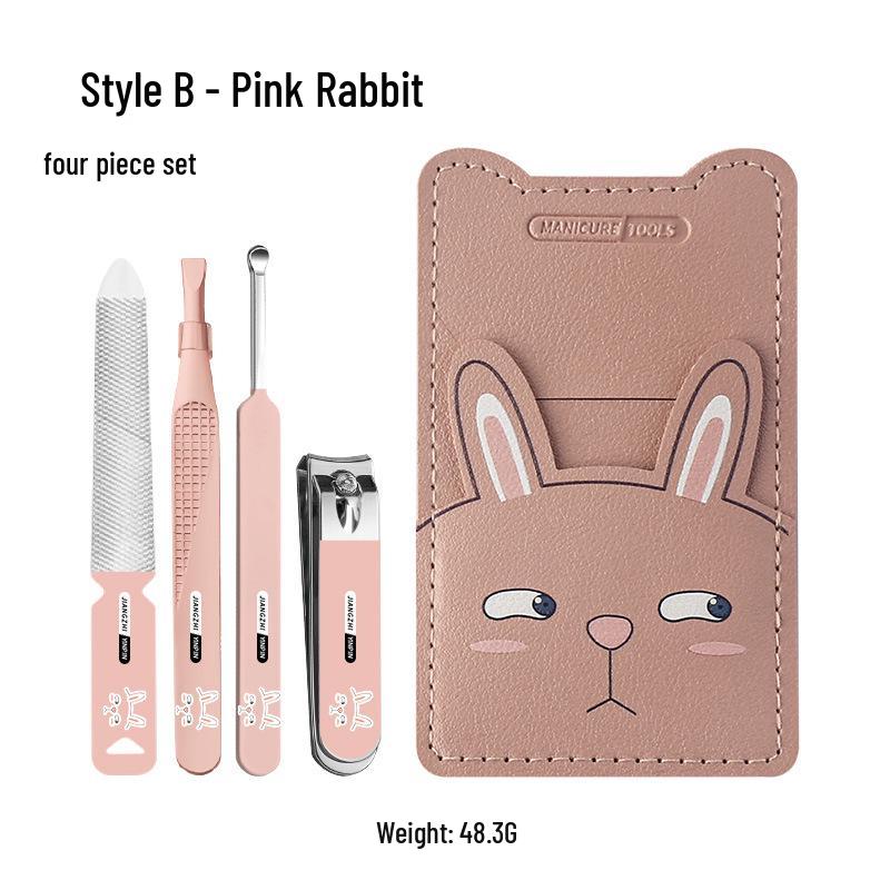 Cartoon Nail Clipper Set: Cute, Portable Grooming Kit with Cuticle Pusher, Tweezers, and Ear Pick for Men & Women.