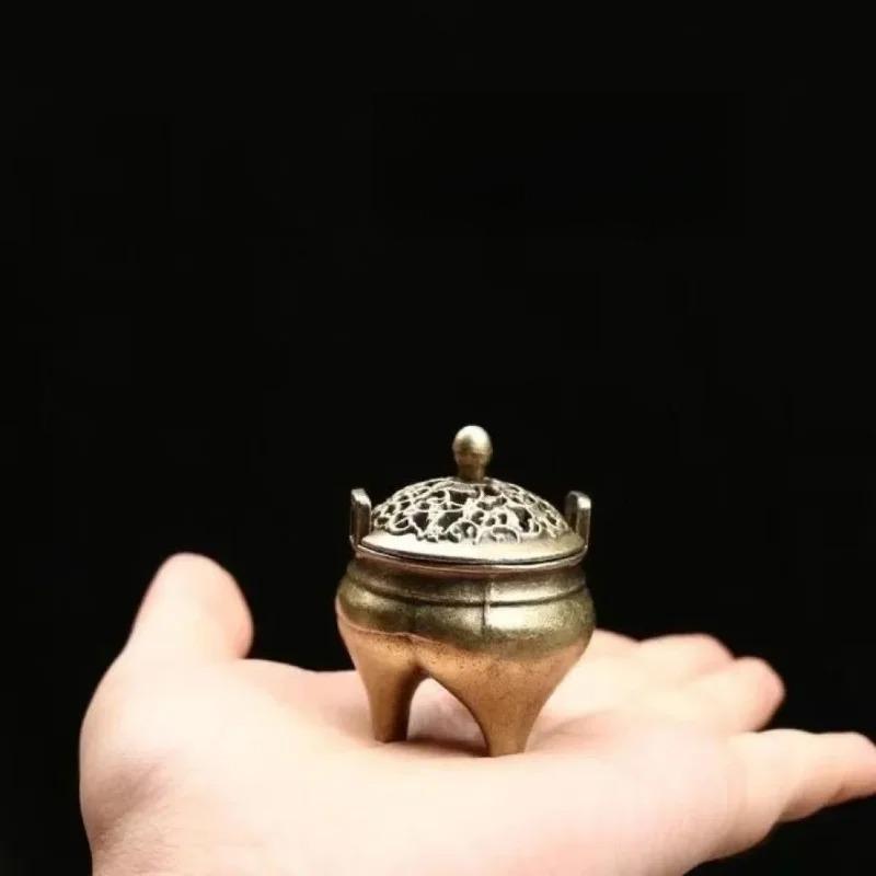 

Mini Tripod Incense Burner Antique Style Brass Finger Tip Small Censer for Home Decor Meditation Zen Desk Altar