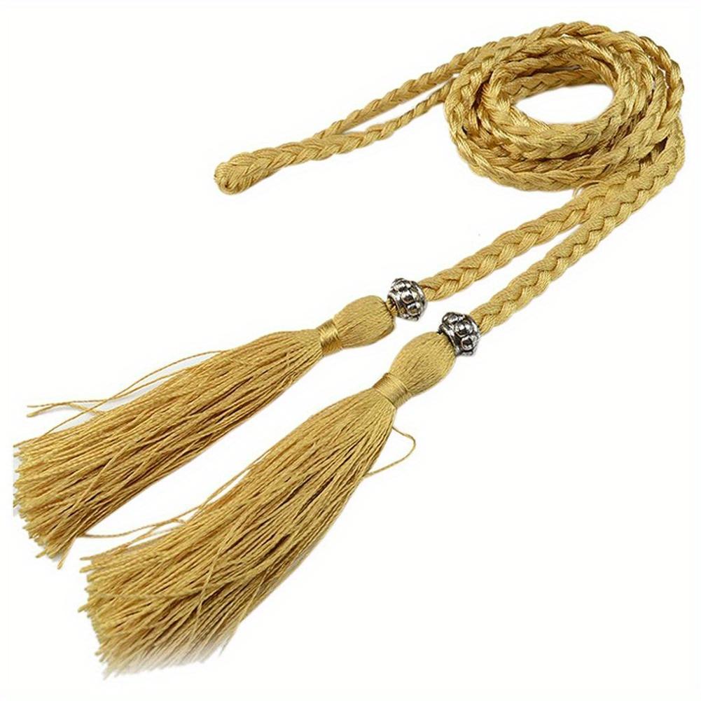 Women Woven Belt Thin Braid Tassel Rope Waist Belts For Dresses Waistband Knot Decorated Cotton String Waist Rope Accessories