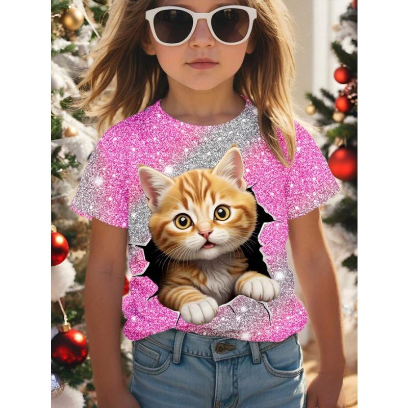 

Верхняя одежда весна-лето с принтом короткий рукав круглый вырез для девочек нижняя часть верхняя футболка 170