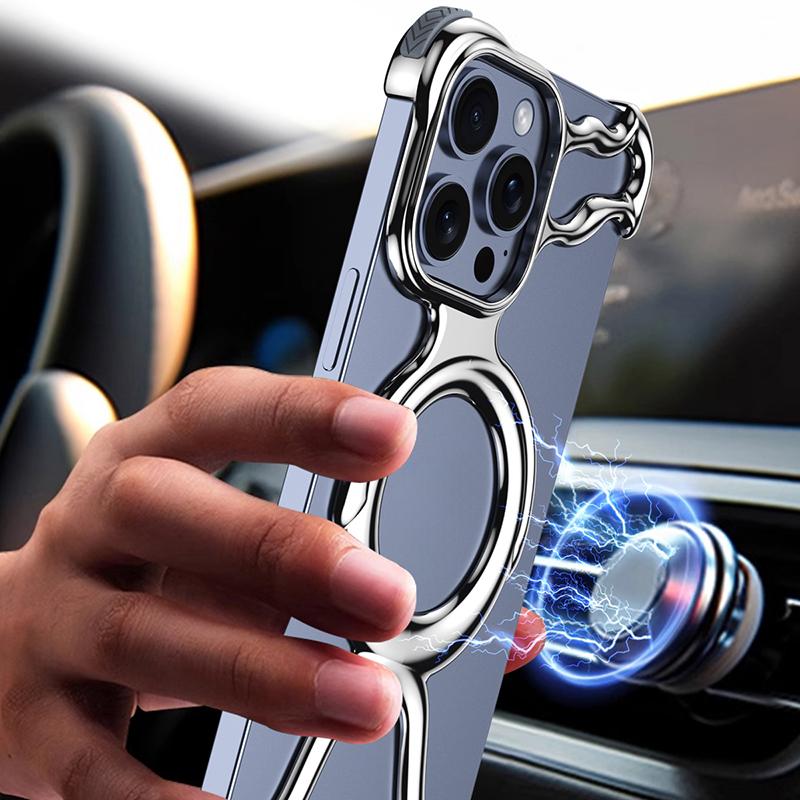 

For iPhone 13 Pro Max Frameless Case Compatible with MagSafe Hard PC Electroplating Bumper Cover Matte Silver