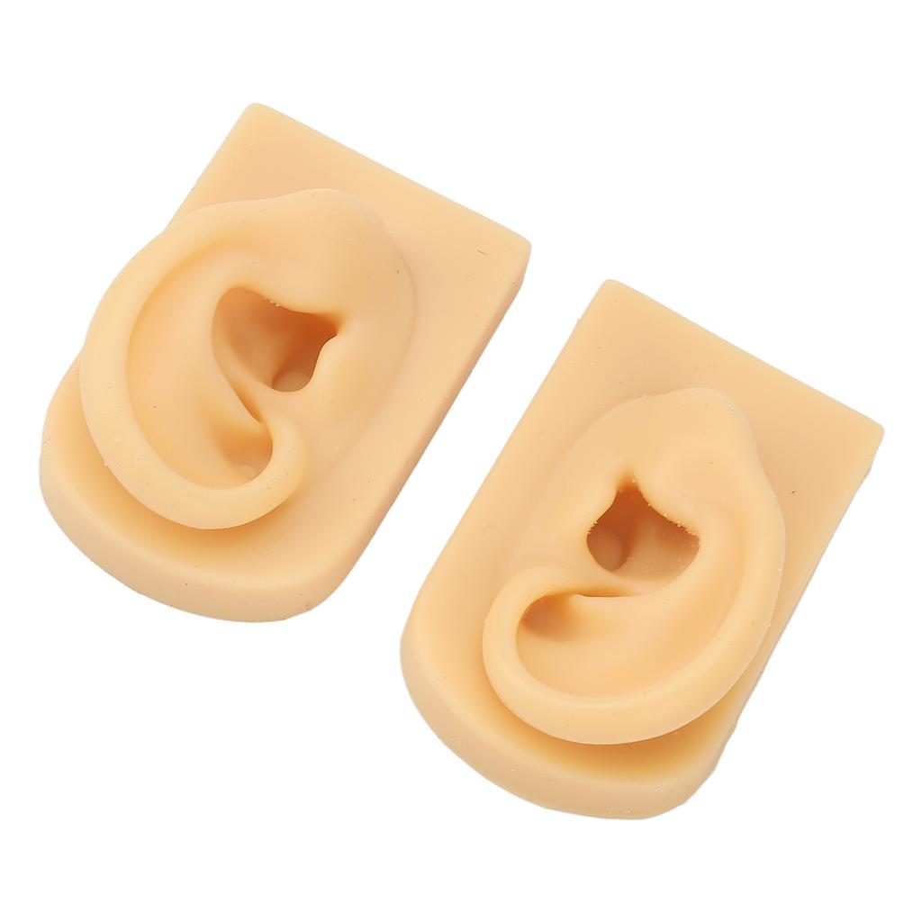1 Pair Silicone Ear Model Light Skin Color Piercing Practice 3D Ear Model for Acupuncture Training Display