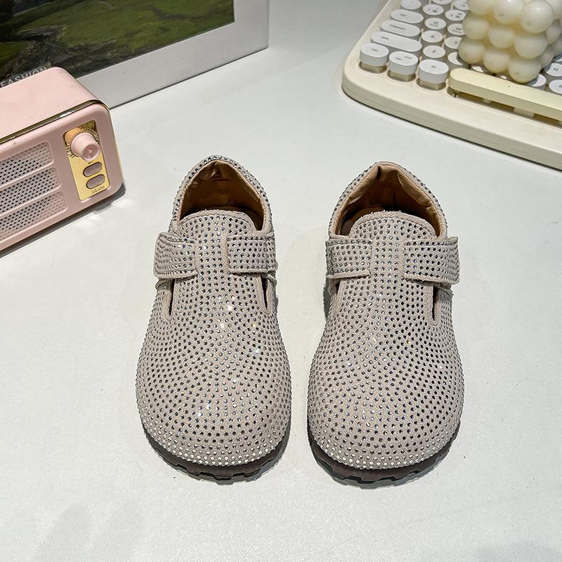 Foreign style girls fashion rhinestone Birkenstocks 2025 autumn new children's soft-soled comfortable leather shoes casual shoes single shoes