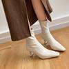 Korean Version of Leg-wrapped Thin Boots 2025 Autumn and Winter New Square Head Elastic Boots Women's Leather Boots High Heel Short Boots Women's