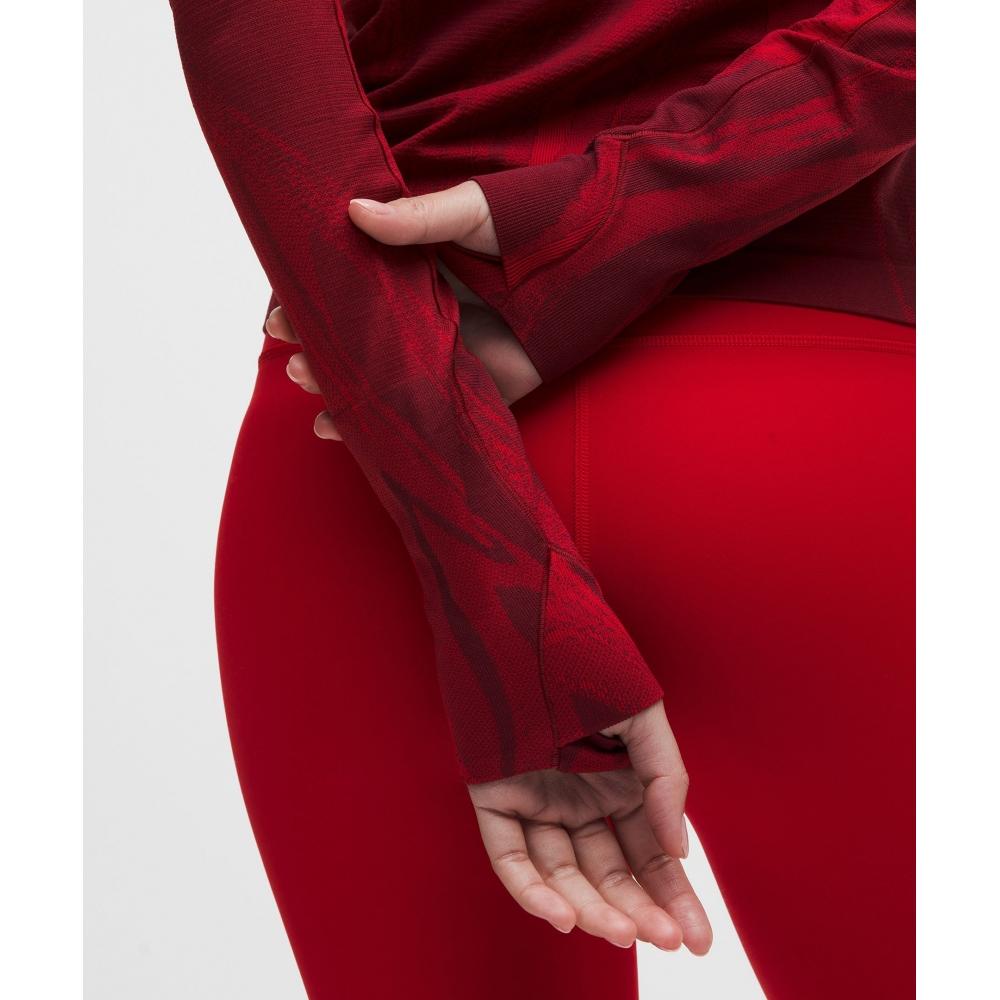 Lululemon Lunar New Year Swiftly Tech Long Sleeve Shirt 2.0  Waist Length Swirling Plumes Oxford Red Burgundy Bay