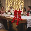 2Pcs Red 3D Xi Word Ornaments Joint Movability Traditional Fu Character Desktop Decor Romantic Photo Props