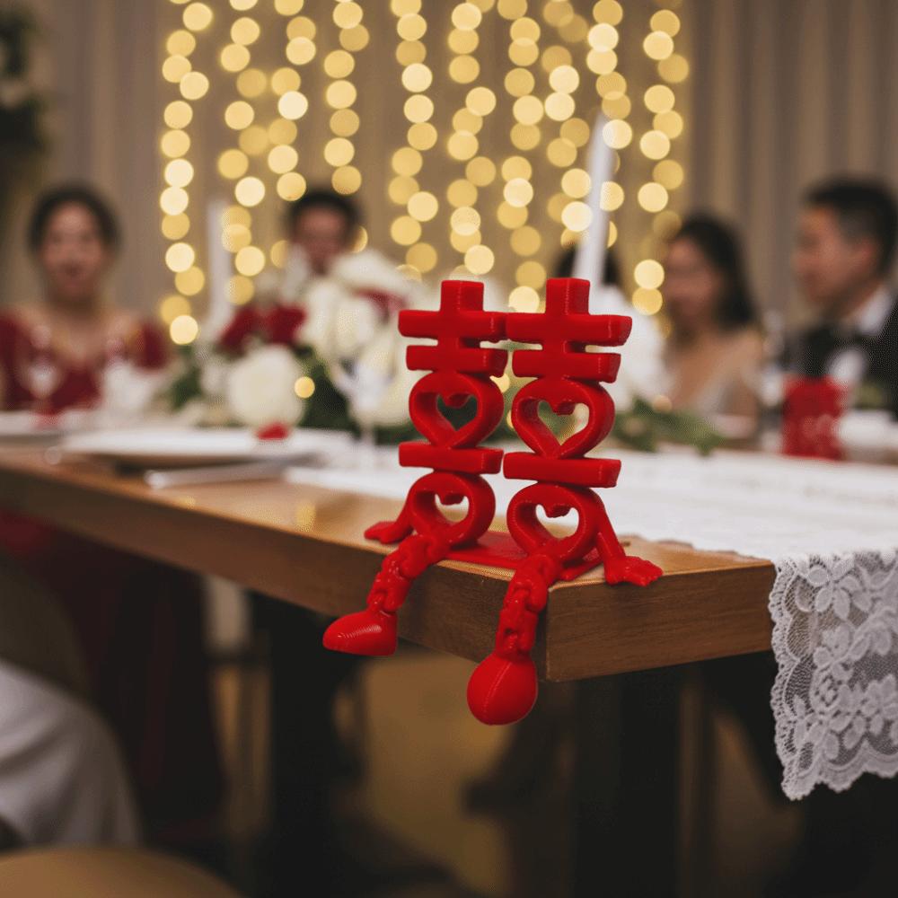 2Pcs Red 3D Xi Word Ornaments Joint Movability Traditional Fu Character Desktop Decor Romantic Photo Props