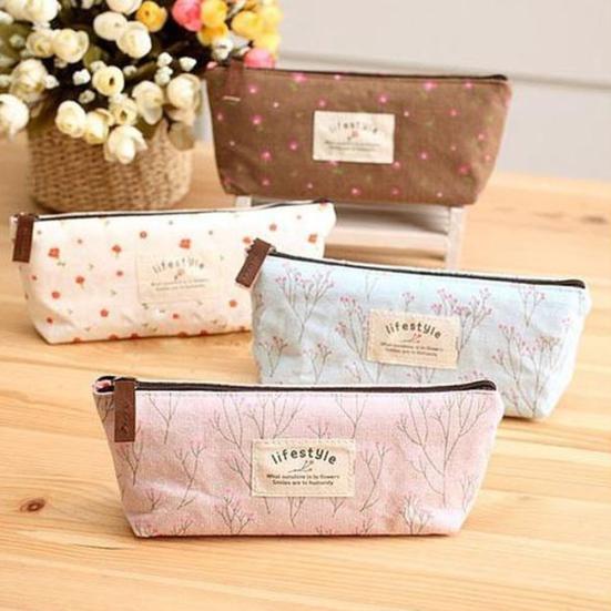 Přenosný barevný květinový vzor na zip Pouzdro na tužku sáček na tužky