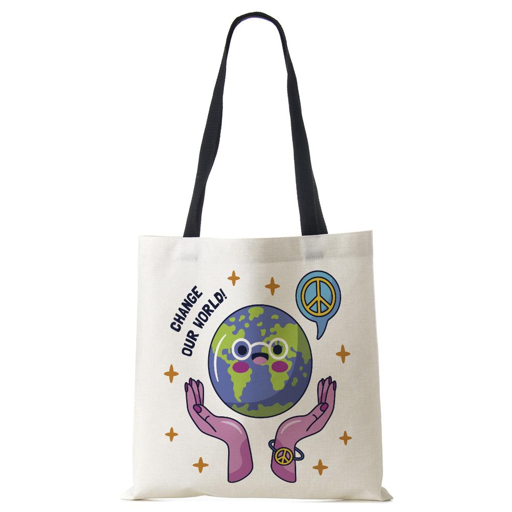 Barış toprak baskı alışveriş çantaları katlanır yeniden kullanılabilir özelleştirme Tote omuzdan askili çanta çevre dostu kanvas çanta kadınlar için bayan 2022