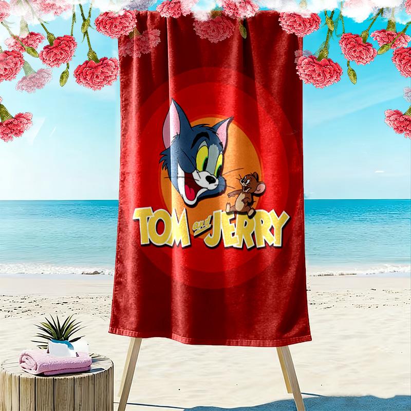 Classic Cartoon Duo: Tom Jerry beach towel Portable for travel beach Outdoor pool towel swim seaside beach printing Comfort Outdoor picnic beach mat