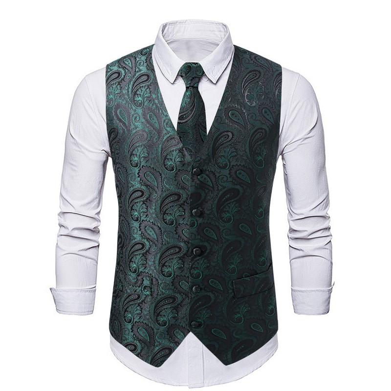 Mens Slim Fit Jacquard Vest Formal Events Host Wedding Performance 2026