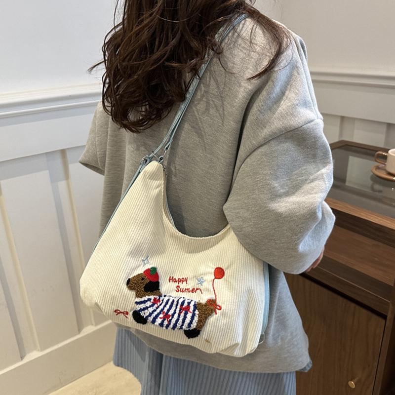 Damen Cord Tragetasche mit großer Kapazität Mode Dackel Niedlich Reißverschluss Schulter Umhängetasche für Arbeit oder Reise CLE