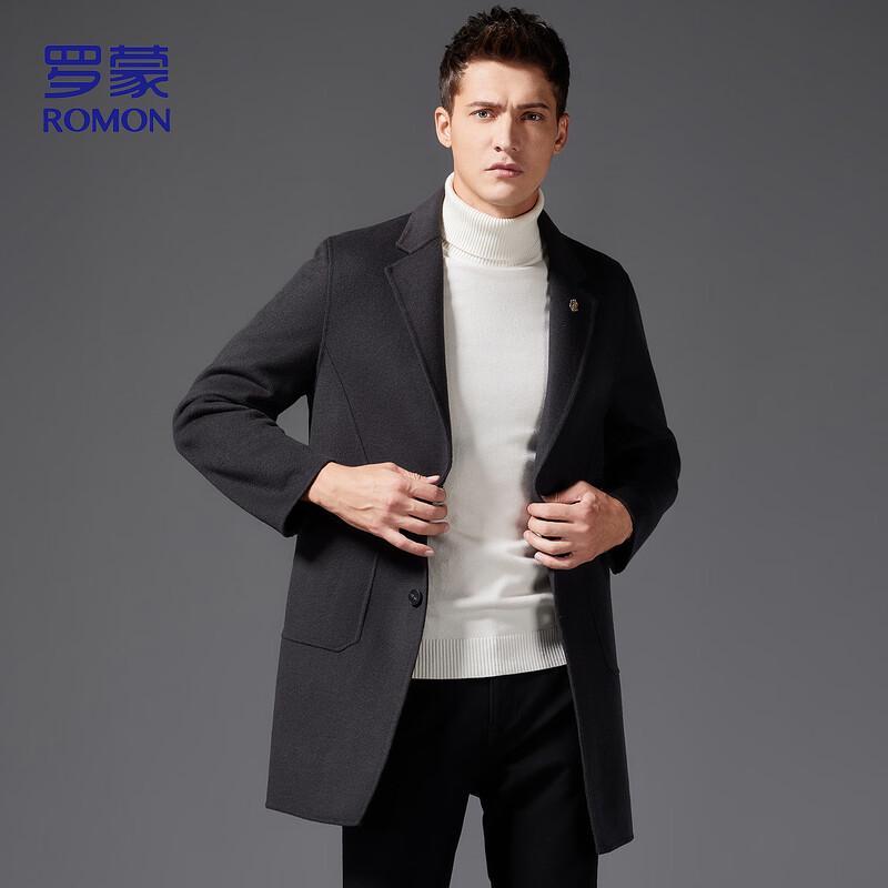 ROMON Men's MN302 Mid-Length Double-Faced Wool Blend Overcoat