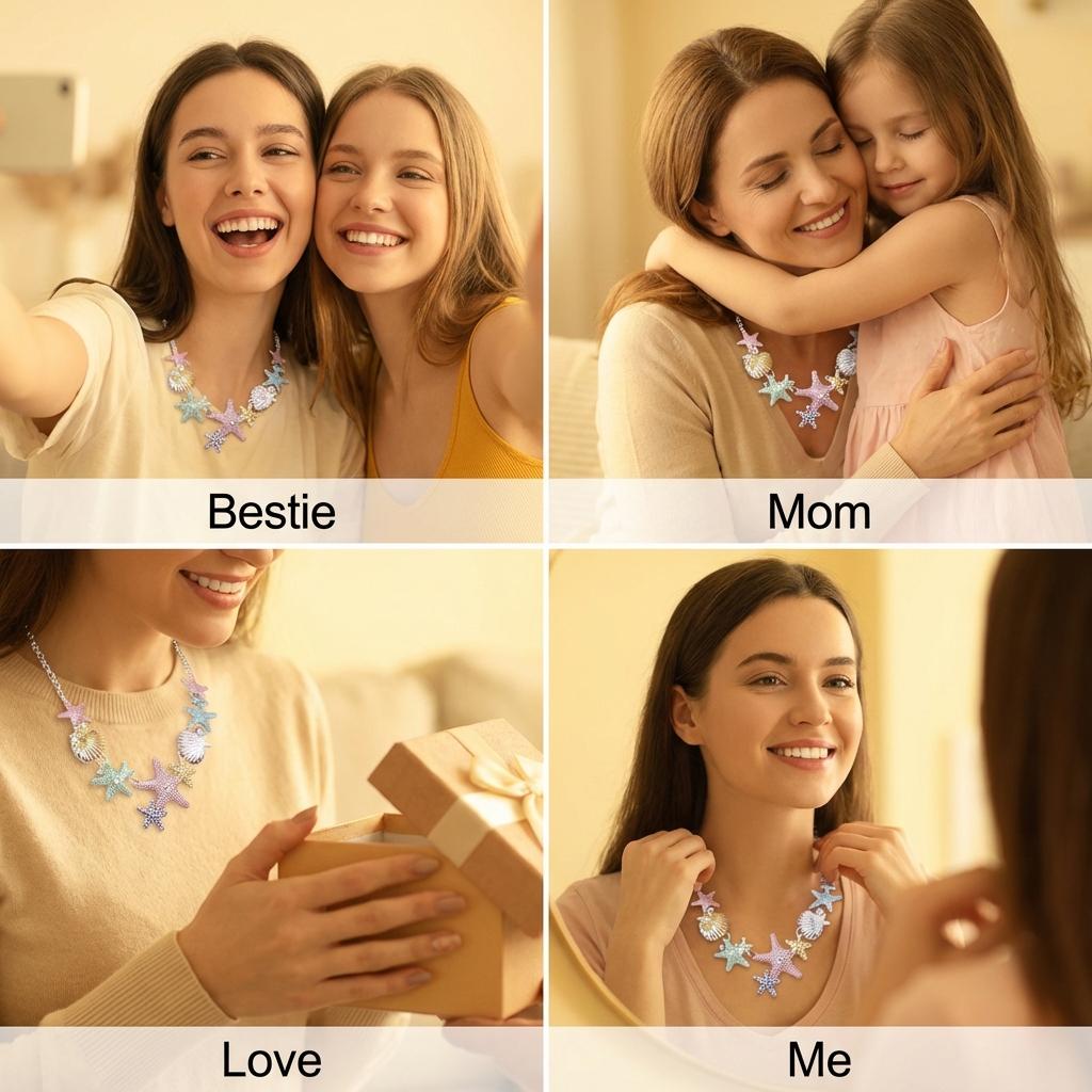 Summer Beach Colorful Vibe Starfish Shell Necklace for Women Imitation Pearl Choker Clavicle Chain Holiday Party Jewelry Gift