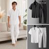 2Pcs/Set Casual Outfit for Men, Lapel Short Sleeve Shirt And Elastic Waist Loose Long Pants, Summer Ultra-Thin Ice Silk Outfit for Home And Daily Wear