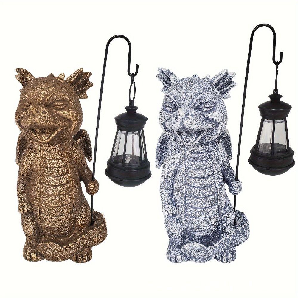 Creative Dinosaur Sculptures Light Resin Animal Statue Lamp Solar Dragon Holding Lamp  Courtyard